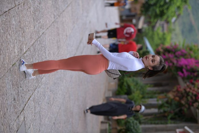 橙色瑜伽裤的高马尾姑娘【615P】00051-虎哥图库